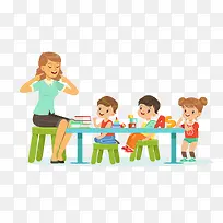 幼儿园老师与小朋友矢量图