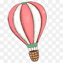 手绘粉色白色条纹热气球