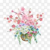 手绘花朵花篮装饰