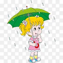 手绘打雨伞的小女孩