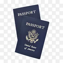 蓝色两本层叠的美国护照本实物