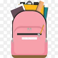 粉红开学日装满的书包