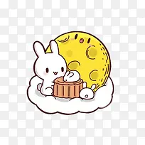 中秋节卡通兔子吃月饼