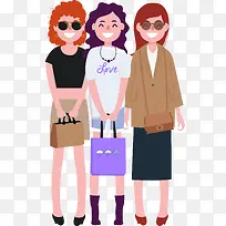 手绘小清新逛街闺蜜插画图案