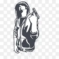 卡通手绘拿枪男性