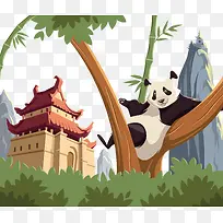 拿着竹子的熊猫和树杈