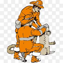 卡通手绘橙色外国消防员