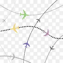 矢量简约彩色小飞机抽象飞行航线