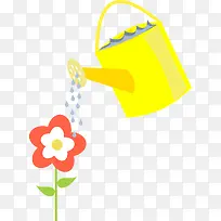 黄色喷壶浇红色花