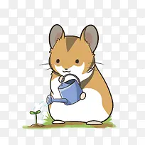 矢量小仓鼠浇花