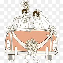 橙色卡通婚车情侣装饰图案
