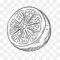 半个柠檬手绘无颜色水果素描蔬菜