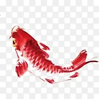 红色手绘水墨金鱼