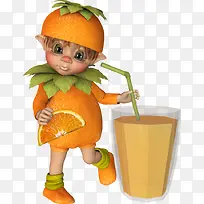 卡通手绘橙子精灵橙汁