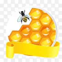 手绘黄色蜂窝蜜蜂