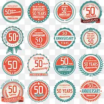 彩色50周年纪念标签矢量图