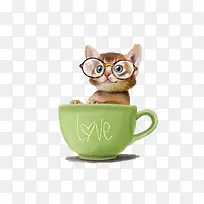装在茶杯里的眼镜猫