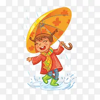 下雨天撑伞玩水的女孩