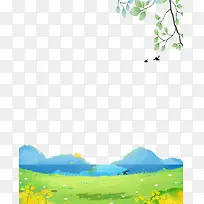 春季手绘青青草地装饰边框