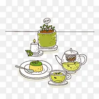 手绘抹茶蛋糕甘甜绿茶