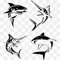 装饰四只黑色鲨鱼
