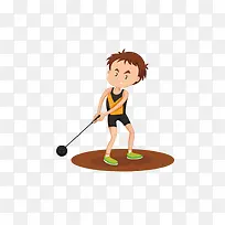 手绘卡通装饰打高尔夫球的男孩子