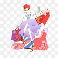 卡通购物女孩