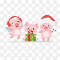 三只粉色的小猪和礼物