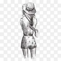 手绘女生背影