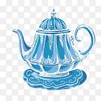 蓝色下午茶茶壶矢量素材