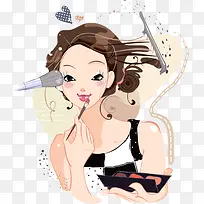 在化妆的美少女