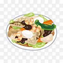 一盘蔬菜鲜肉沙拉