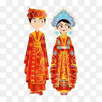 卡通红色中式结婚礼服人物