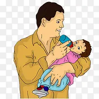 一位抱着孩子喂奶粉的父亲