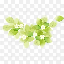 绿色手绘唯美绿树花朵