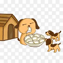 卡通吃饺子的小狗免抠图