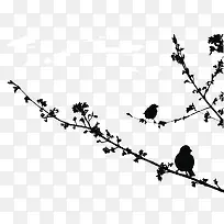 树枝枝芽与小鸟剪影