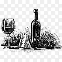 素描风格红酒酒杯图案
