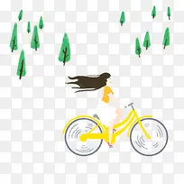 手绘小清新装饰插图夏日骑自行车