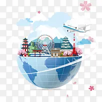 创意旅行地球立体插画