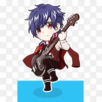 蓝色头发弹吉他的小男孩