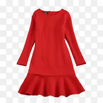 大红色长袖连衣裙
