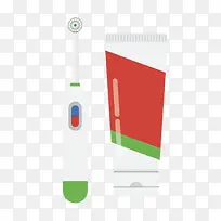 红色牙膏管和电动牙刷卡通