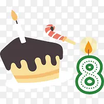 三角蛋糕蜡烛数字8卡通蛋糕生日