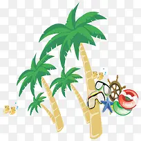夏日海滩的卡通元素