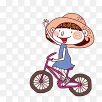 骑自行车戴帽子的女孩