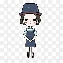 卡通戴帽子的小女孩简笔画图案
