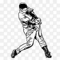 在打棒球的男人手绘黑白矢量免抠
