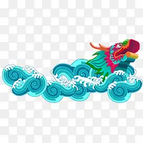 蓝色中国风海浪龙舟装饰图案