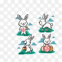 矢量彩色卡通小兔子可爱四款